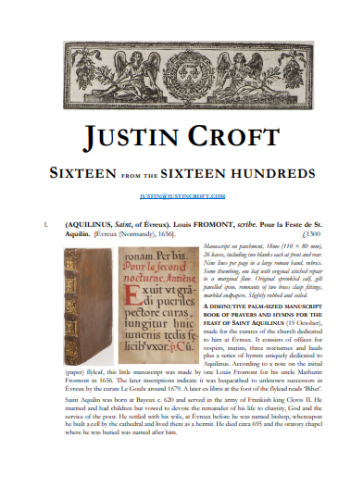 Justin Croft, Sixteen from the Sixteen Hundreds