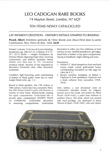 Leo Cadogan, Ten Items Newly Catalogued
