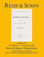 Reiss & Sohn, Auction Sale 217: Rare Books and Manuscripts from the Middle Ages to Modern Times including rare Economic Literature 