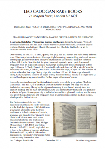 Leo Cadogan Rare Books, 12 New acquisitions